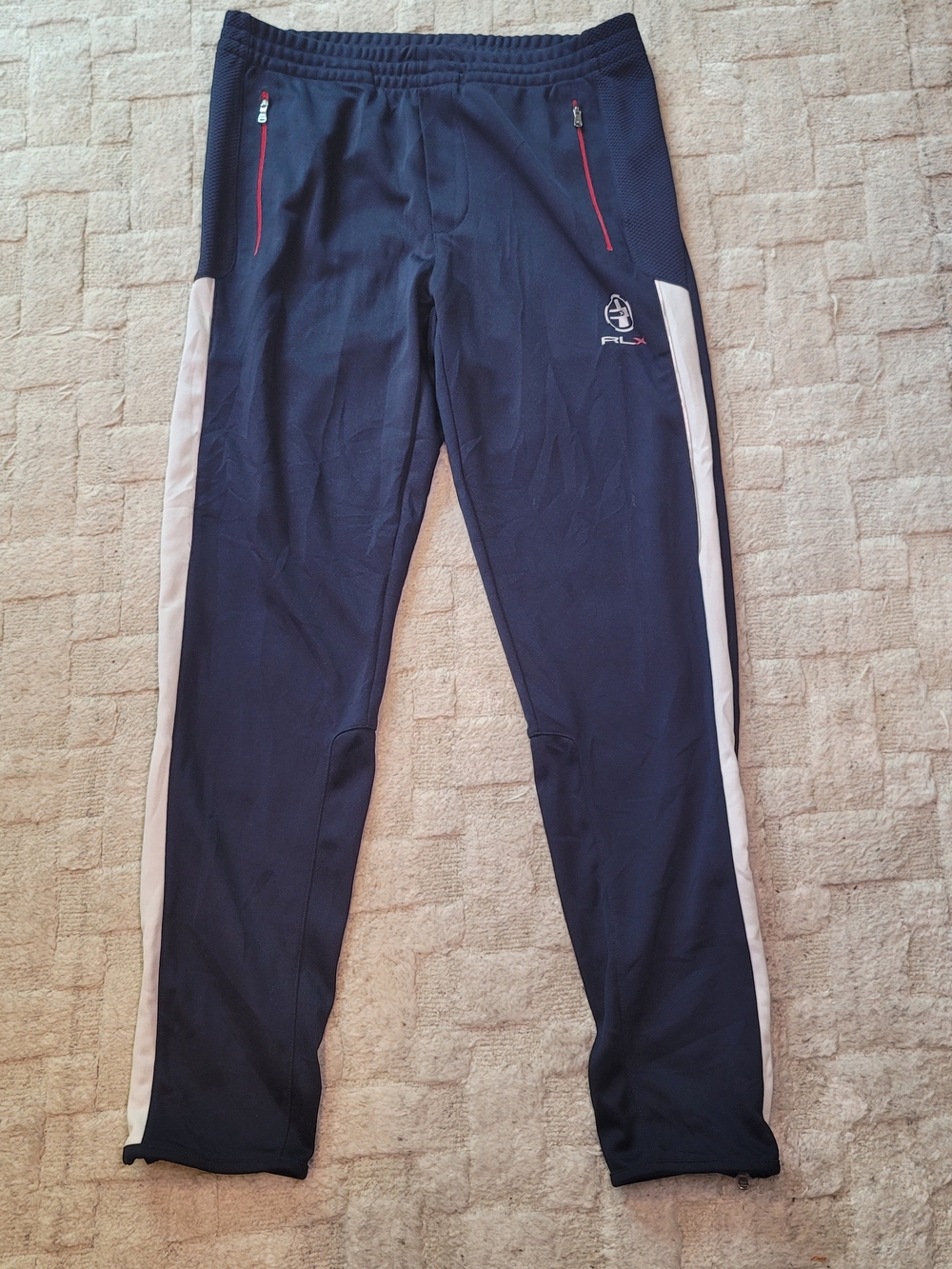 RLX Ralph Lauren Navy Blue Athletic Joggers Side Stripe Men's Size M